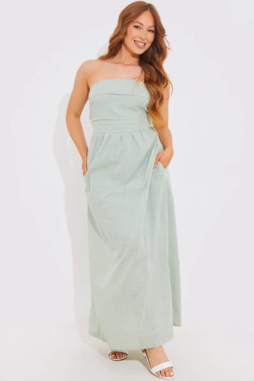 Bandeau Linen Look Midi Dress